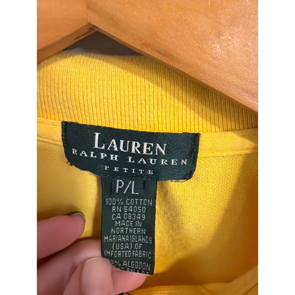 Lauren Ralph Lauren Polo Shirt Womens Size P/L Yellow Cotton Crest Preppy Summer - Picture 3 of 8